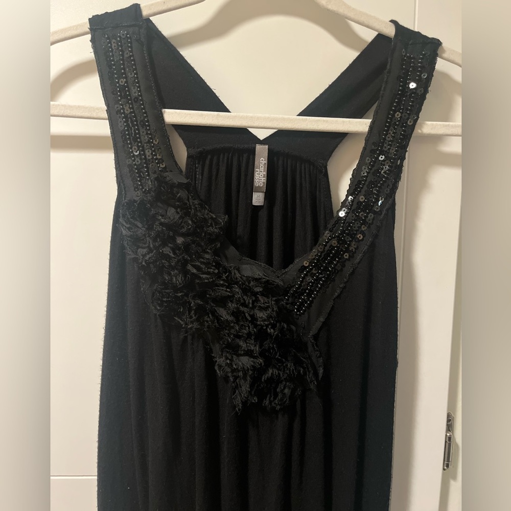 Charlotte Russe Black Blouse with Ruffles, Beads and Sequins.